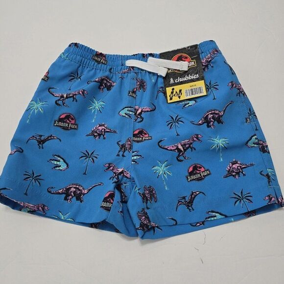 NWT - Chubbies Toddler 3T The Mini Bites Dino Swim Trunks Shorts Blue Ltd Ed - Picture 1 of 5